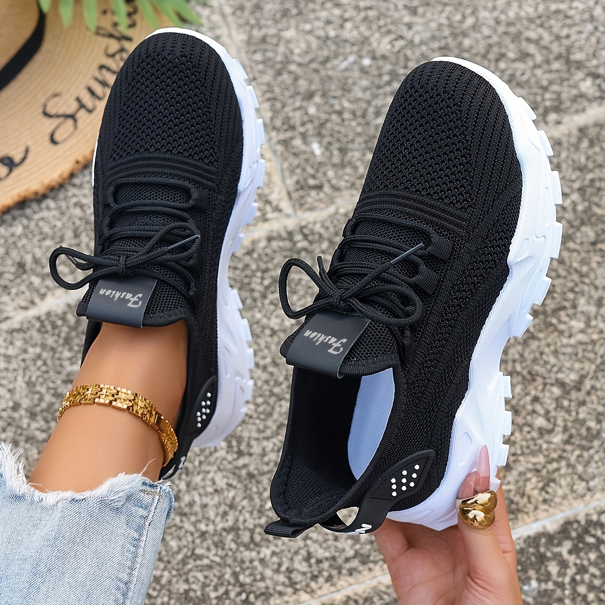 Sewing Cloth - Breathable Knit Sneakers Fashion Comfortable Slip