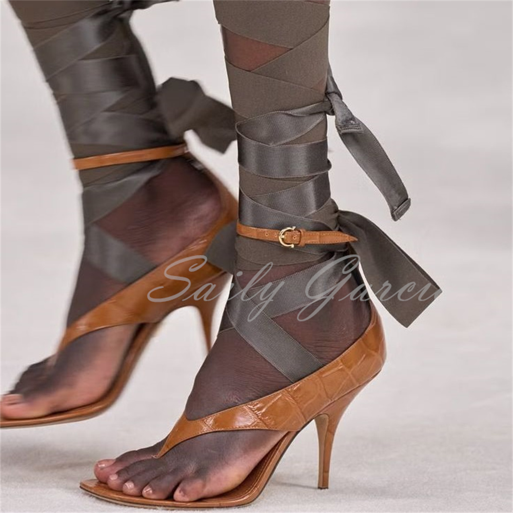 Sewing Cloth - Brown Leather High Heel Flip Flop