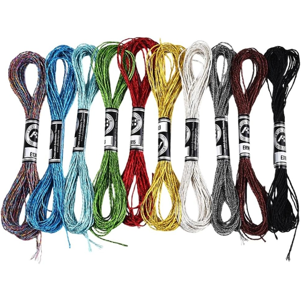 Embroidery Floss Thread - 10 Skeins 10 Colors Metallic Embroidery