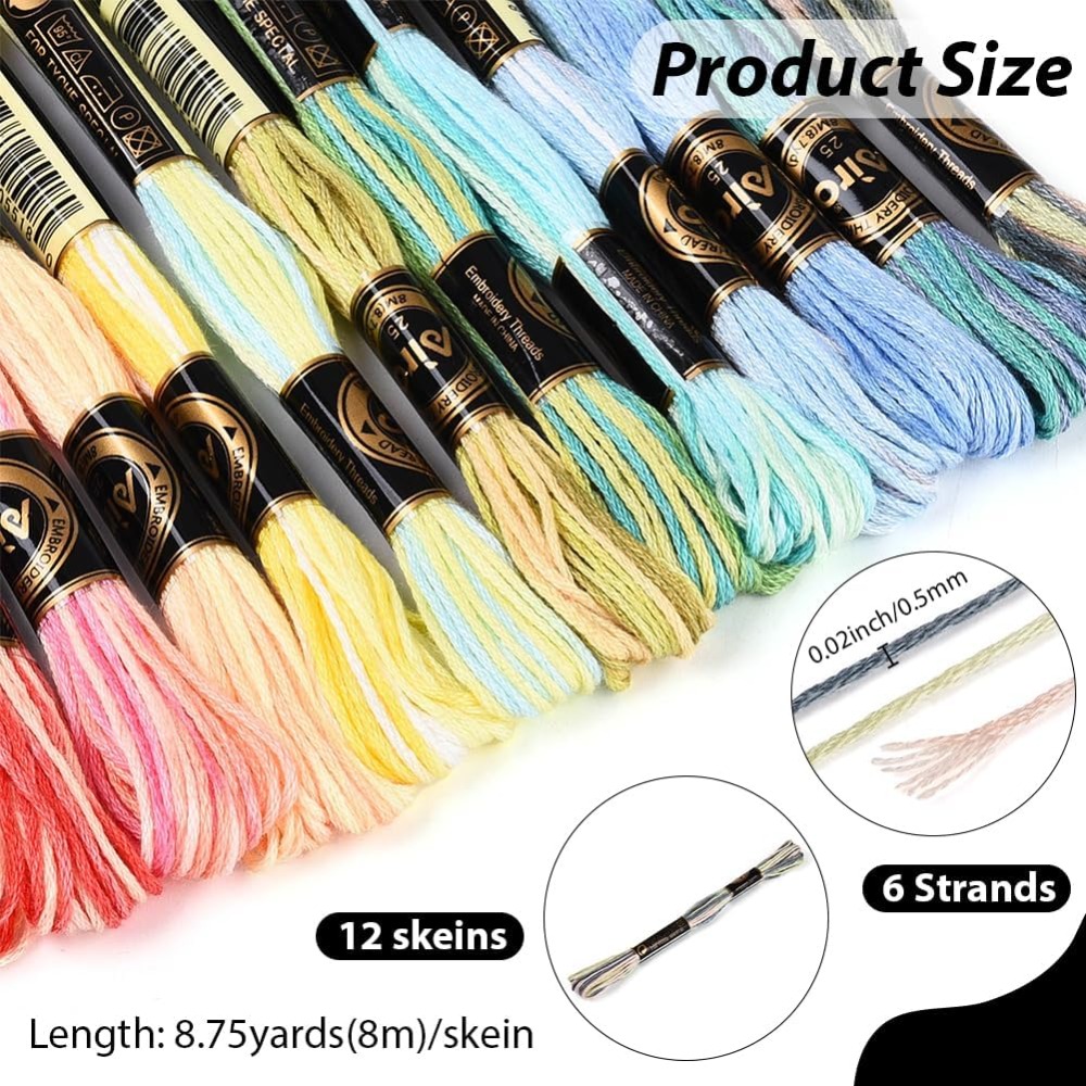 12 Skeins 105 Yards 6 Ply Vari - Embroidery Floss Thread ulasan dan harga