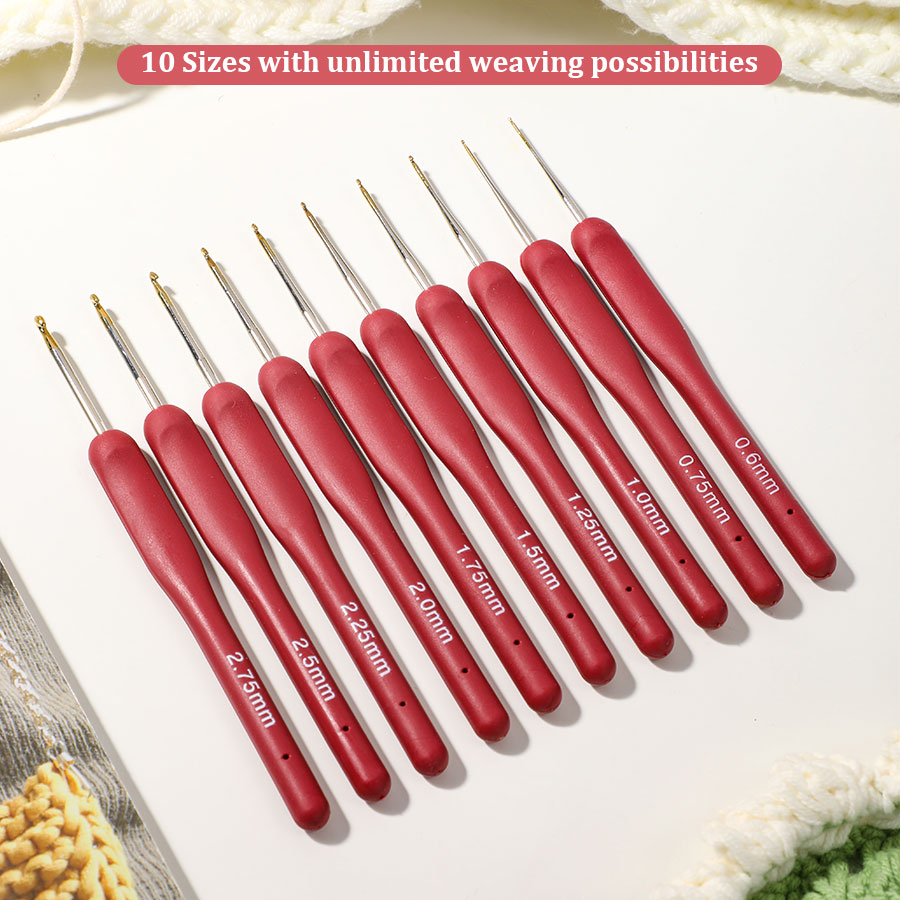 10pcs Red Crochet Set Kit Sili - Sewing Necessities ulasan dan harga