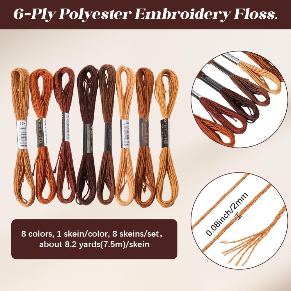 8 Skeins 6 Strands Brown Embro - Embroidery Floss Thread ulasan dan harga