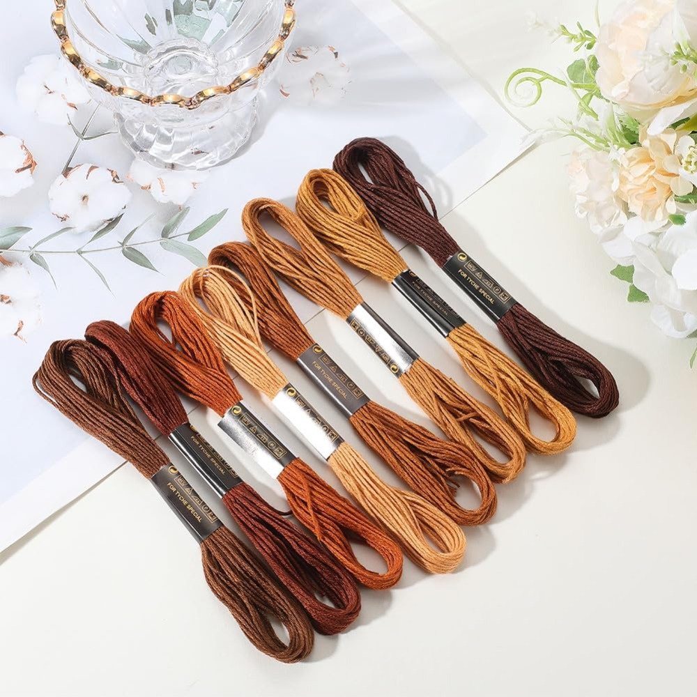 8 Skeins 6 Strands Brown Embro - Embroidery Floss Thread ulasan dan harga
