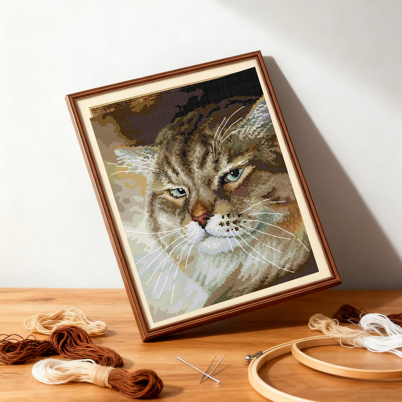 An Angry Cat HD Pattern Embroi - Textile Sewing Patterns ulasan dan harga