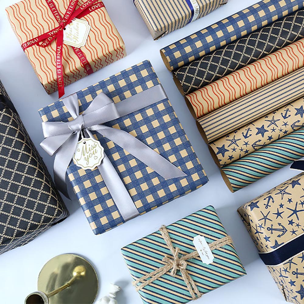 Blue Grid Wrapping Retro Gift  - Pattern Tissue Paper ulasan dan harga