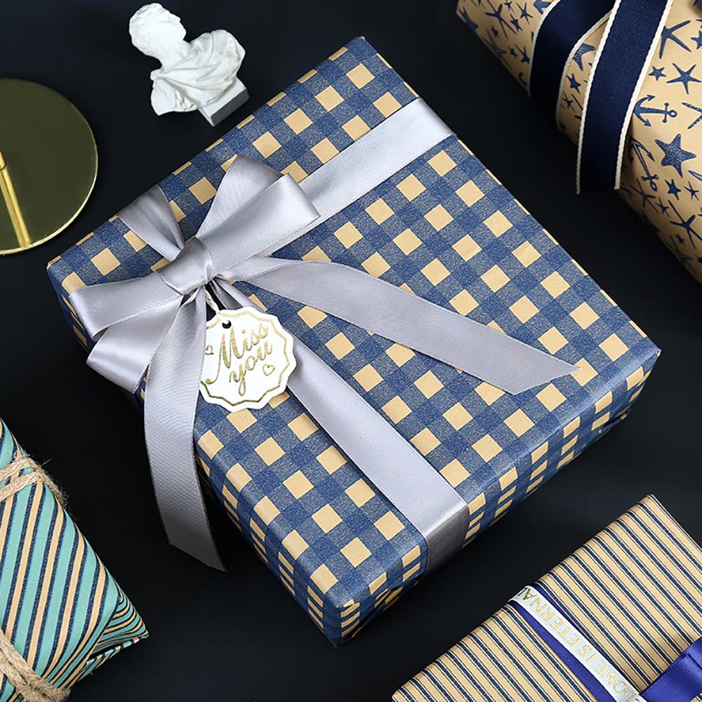Blue Grid Wrapping Retro Gift  - Pattern Tissue Paper ulasan dan harga