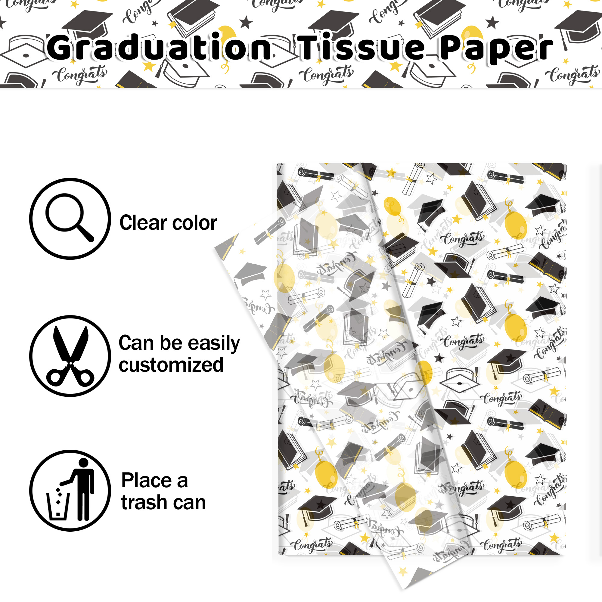 15/35pcs Graduation Gift Wrapp - Pattern Tissue Paper ulasan dan harga