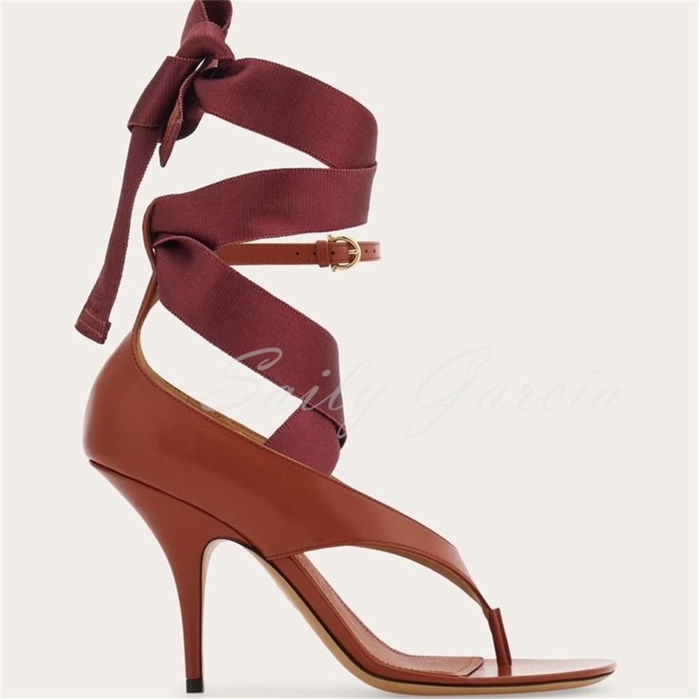 Brown Leather High Heel Flip F - Sewing Cloth ulasan dan harga