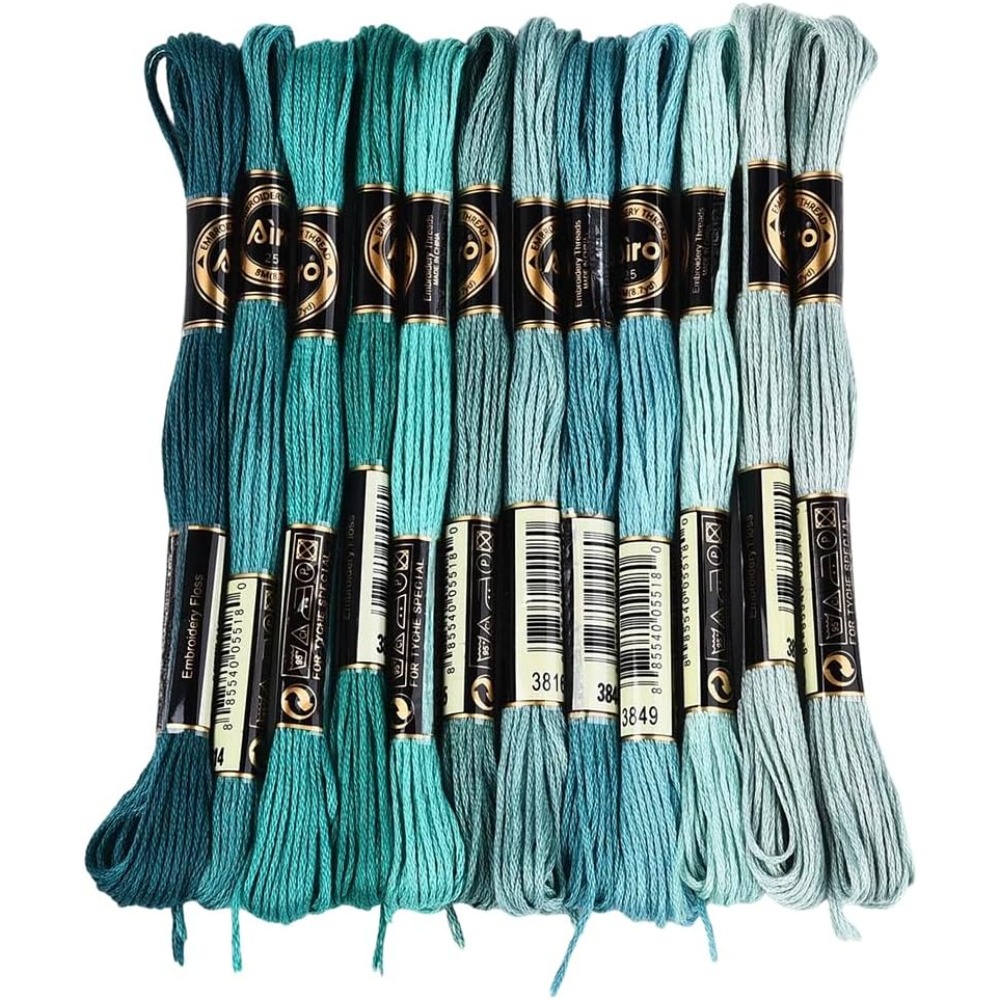 12 Skeins 6 Strands Green Embr - Embroidery Floss Thread ulasan dan harga