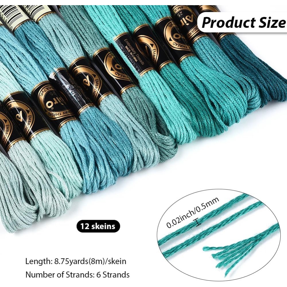 12 Skeins 6 Strands Green Embr - Embroidery Floss Thread ulasan dan harga