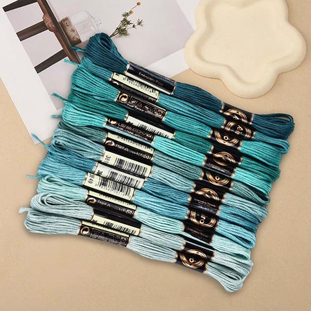 12 Skeins 6 Strands Green Embr - Embroidery Floss Thread ulasan dan harga