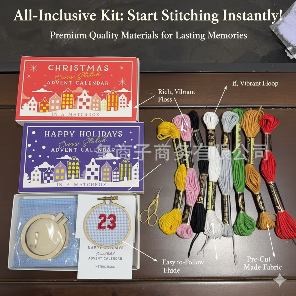 24 Days Countdown Cross Stitch - Embroidery Floss Thread ulasan dan harga